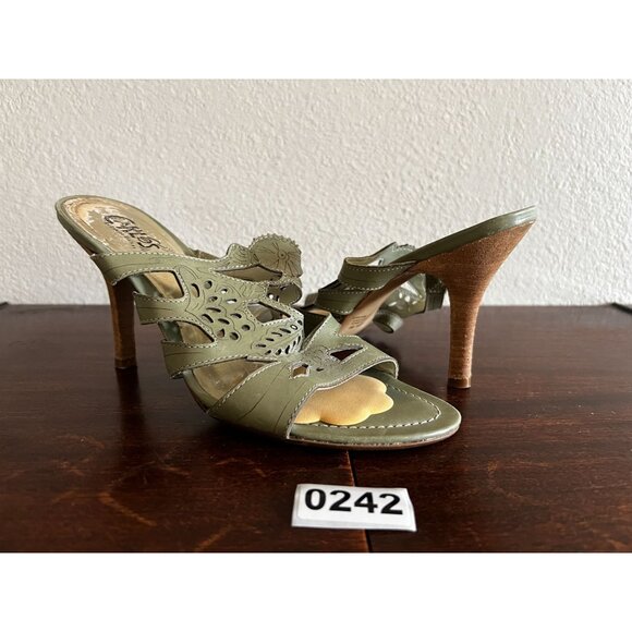 Carlos By Carlos Santana Fern Mule Heels Sandals Sz 8M Olive Womens Green Leathe - Picture 1 of 8